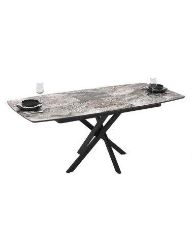 Tavolo allungabile Filis con piano effetto marmo arabesque nero lucido e gambe in metallo nero