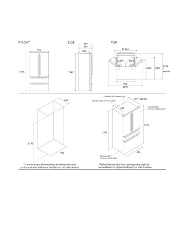 Frigorifero Bertazzoni side by side REF904FFNXTC 636 LT acciaio inox classe E