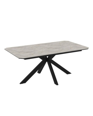 Tavolo allungabile Opera in piano lagina effetto marmo grigio opaco e struttura in metallo nero