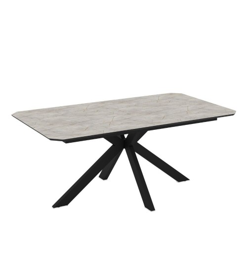 Tavolo allungabile Opera in piano lagina effetto marmo grigio opaco e struttura in metallo nero