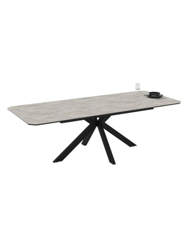Tavolo allungabile Opera in piano lagina effetto marmo grigio opaco e struttura in metallo nero