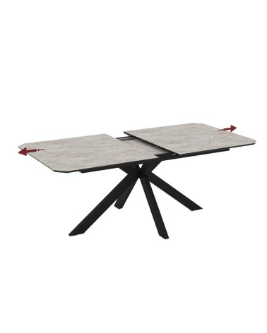 Tavolo allungabile Opera in piano lagina effetto marmo grigio opaco e struttura in metallo nero