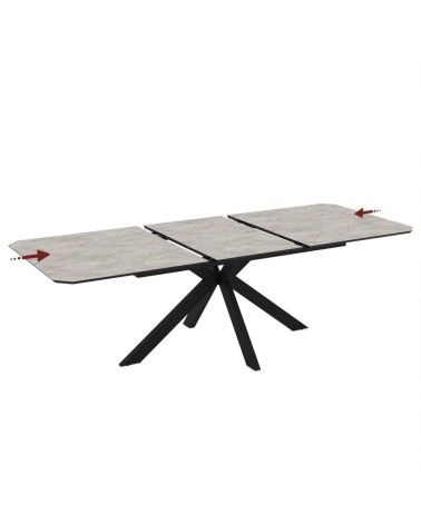 Tavolo allungabile Opera in piano lagina effetto marmo grigio opaco e struttura in metallo nero