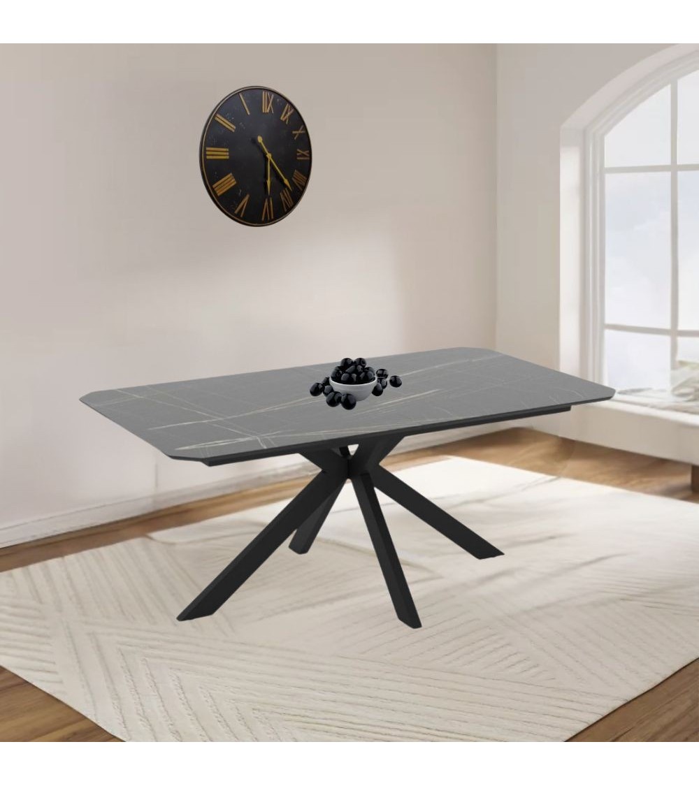 Tavolo allungabile Opera in piano effetto marmo nero gold lucido e struttura in metallo nero