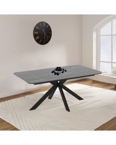 Tavolo allungabile Opera in piano effetto marmo nero gold lucido e struttura in metallo nero