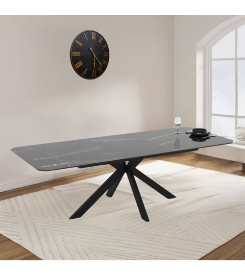Tavolo allungabile Opera in piano effetto marmo nero gold lucido e struttura in metallo nero