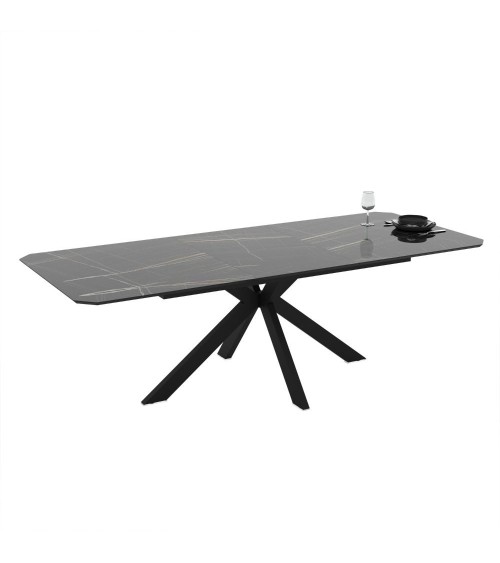 Tavolo allungabile Opera in piano effetto marmo nero gold lucido e struttura in metallo nero