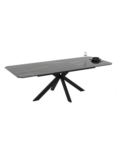 Tavolo allungabile Opera in piano effetto marmo nero gold lucido e struttura in metallo nero