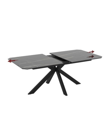 Tavolo allungabile Opera in piano effetto marmo nero gold lucido e struttura in metallo nero