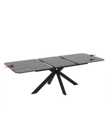 Tavolo allungabile Opera in piano effetto marmo nero gold lucido e struttura in metallo nero